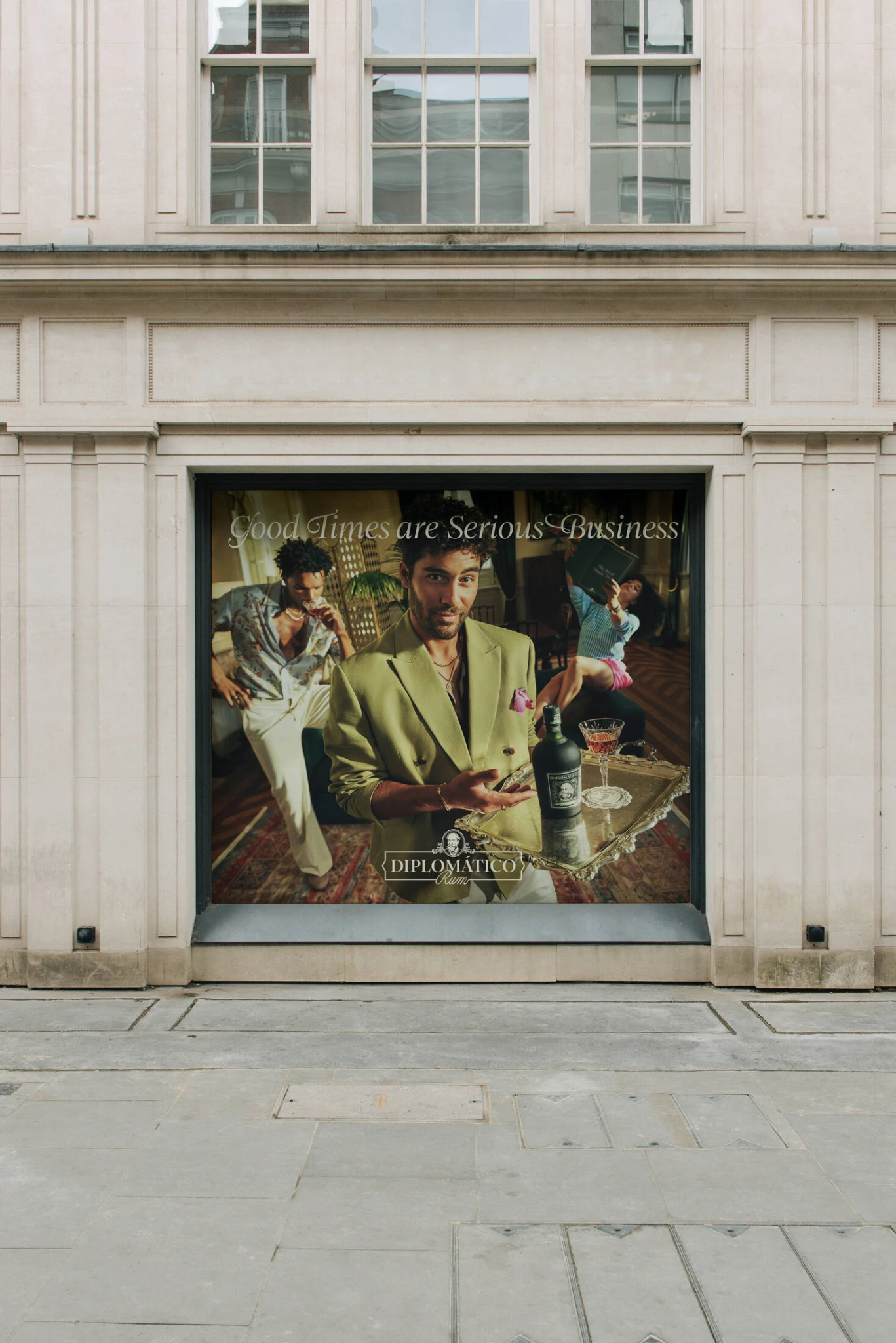 Second view of Diplomático Rum’s Good Times are Serious Business outdoor creative displayed in a premium architectural setting.