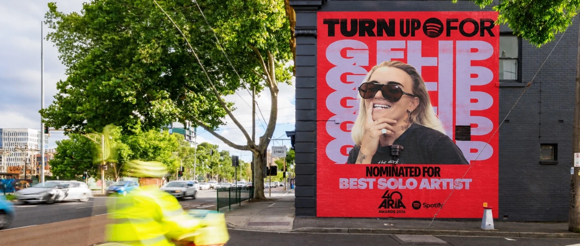 Spotify ARIA Awards 2026 large-format wallscape featuring G Flip nominated for Best Solo Artist.
