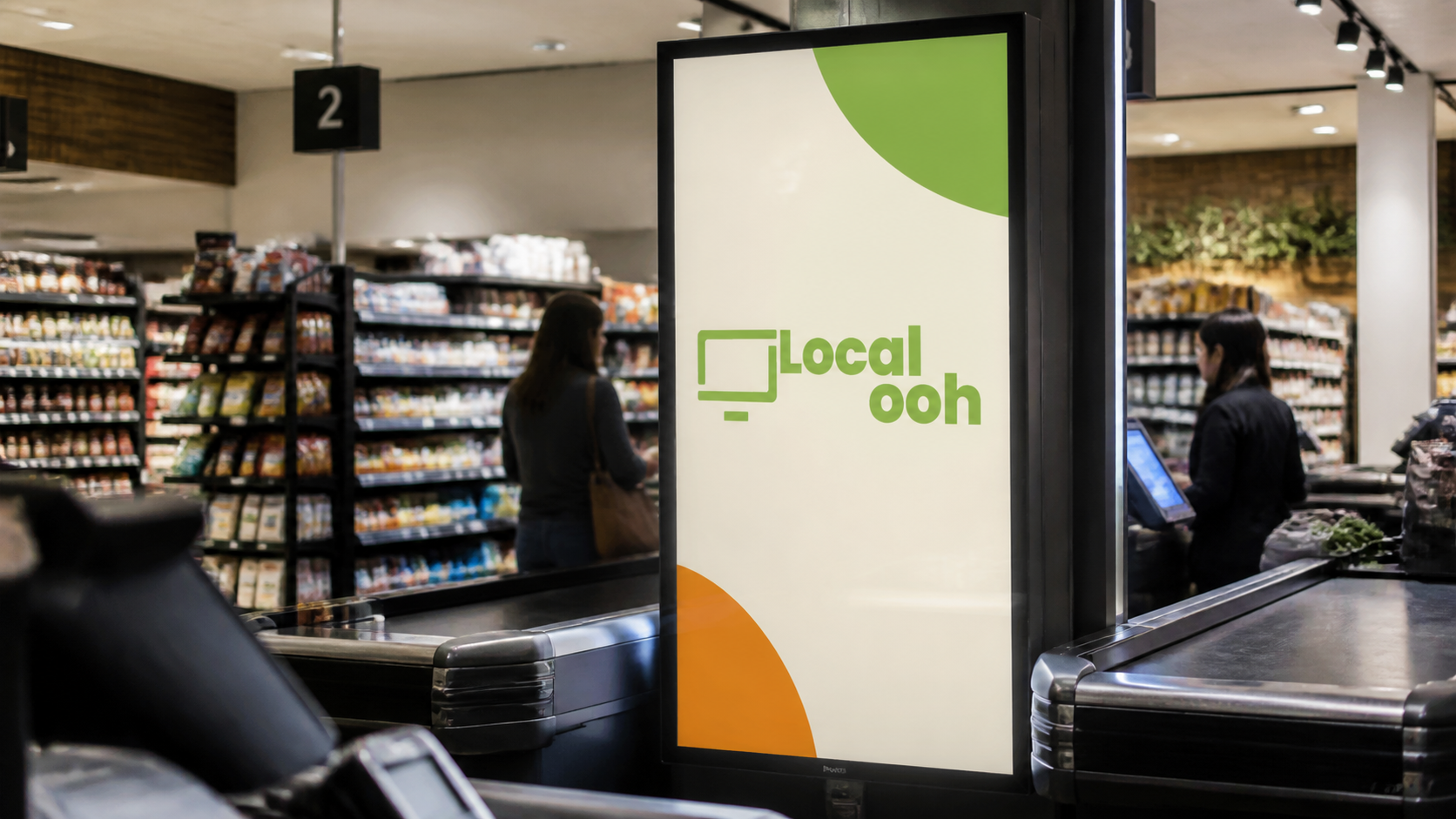 Illustrative Local OOH digital display at a grocery checkout
