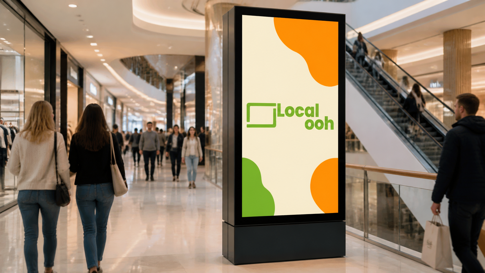 Illustrative Local OOH digital totem in a shopping mall